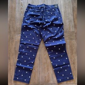 Brand New Never Worn J. Crew High-Rise Girlfriend Blue Chinos w/Snowflakes